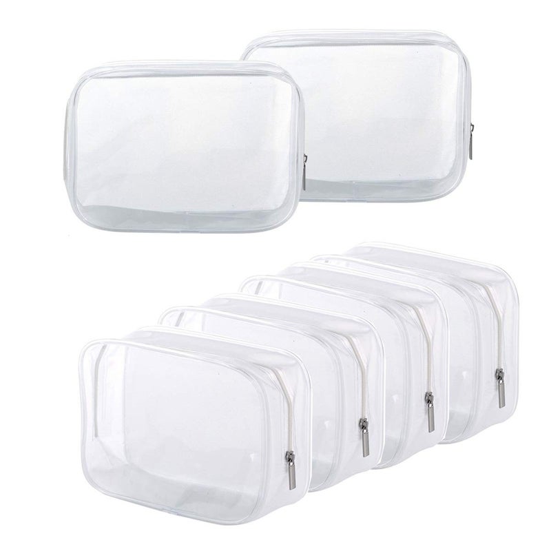 BEFORYOU 6 Pack Clear Toiletry Carry Pouch with Zipper Portable Plastic Waterproof Cosmetic Bag TSA Approved for Vacation Travel Bathroom and Organizing (White, Small) - Image 1
